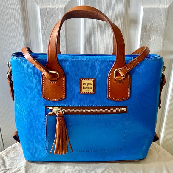 Dooney & Bourke Handbags - Dooney & Bourke Bright Blue Leather Shoulder Bag/ Tote with Tassel